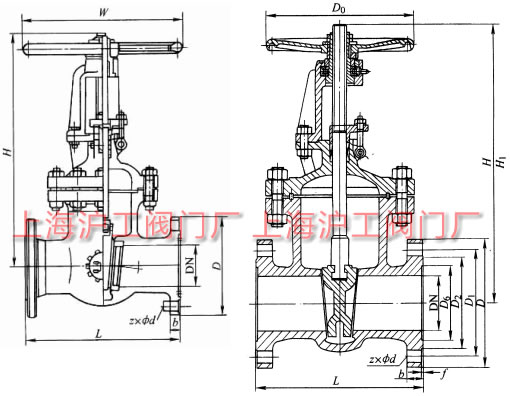 Z41HZ41YZ41W  PN16~PN200 Шʽբμṹߴʾͼ